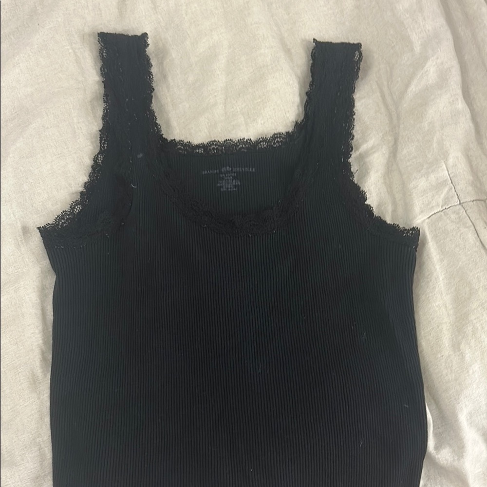 Black Lace Trim Tank Top